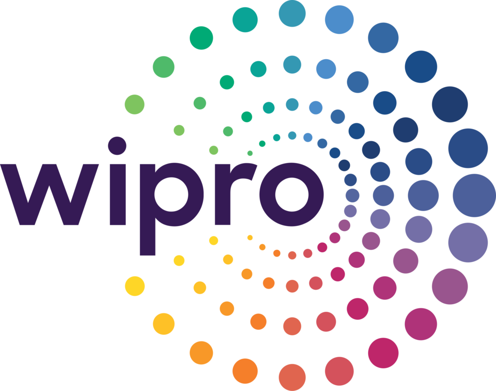 Wipro company logo – blue and white text with a glowing dot symbolizing innovation.