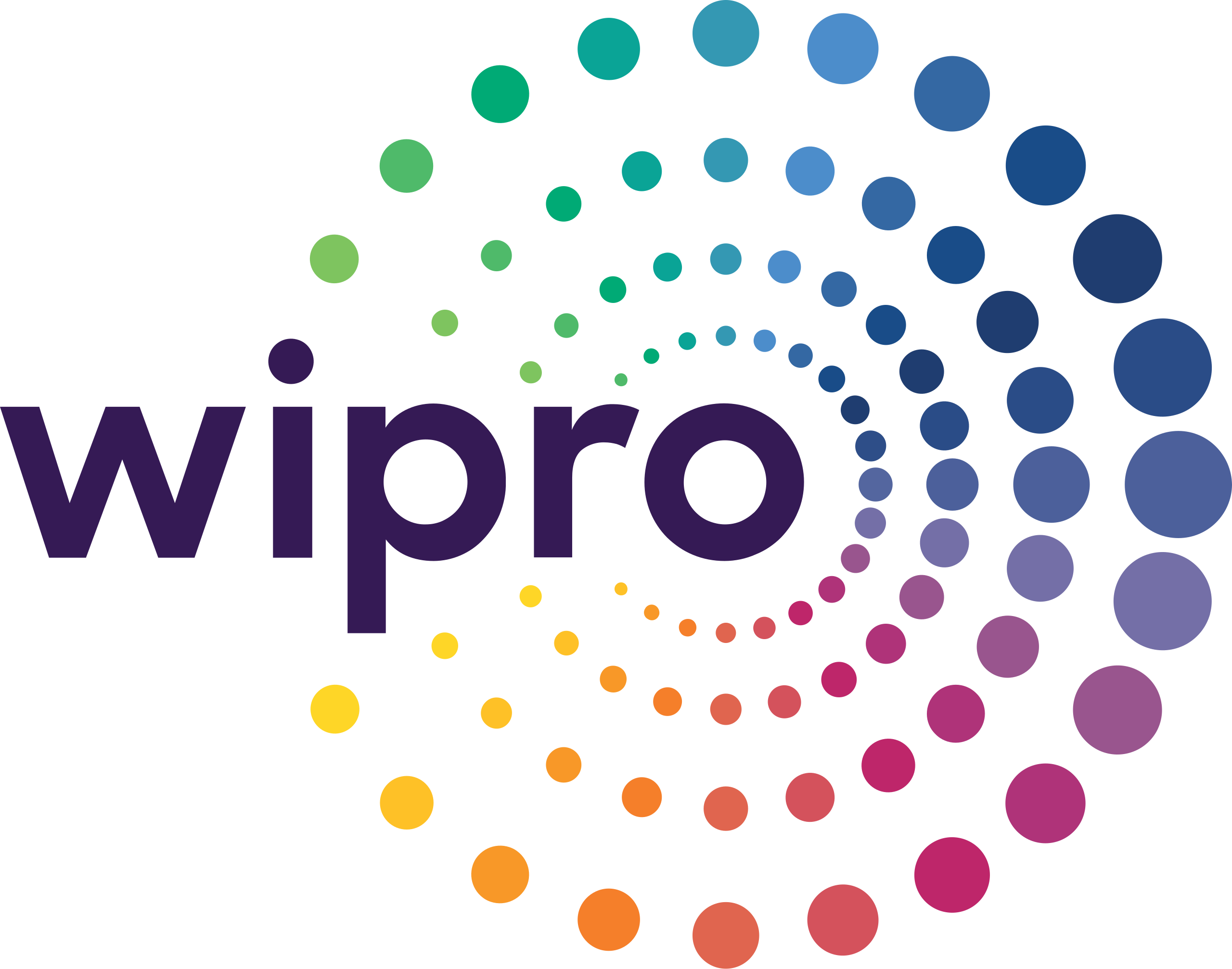 Wipro company logo – blue and white text with a glowing dot symbolizing innovation.