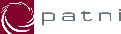 Patni Computer Systems logo - Blue rectangular badge with white 'Patni' text and connected network lines symbol